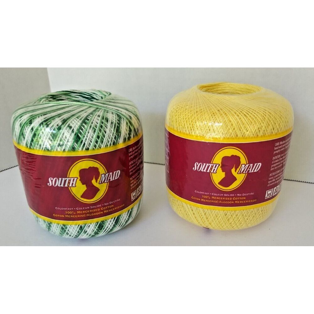 2 South Maid 100% Mercerized Crochet Cotton Colorfast Shaded Green & Soft Yellow